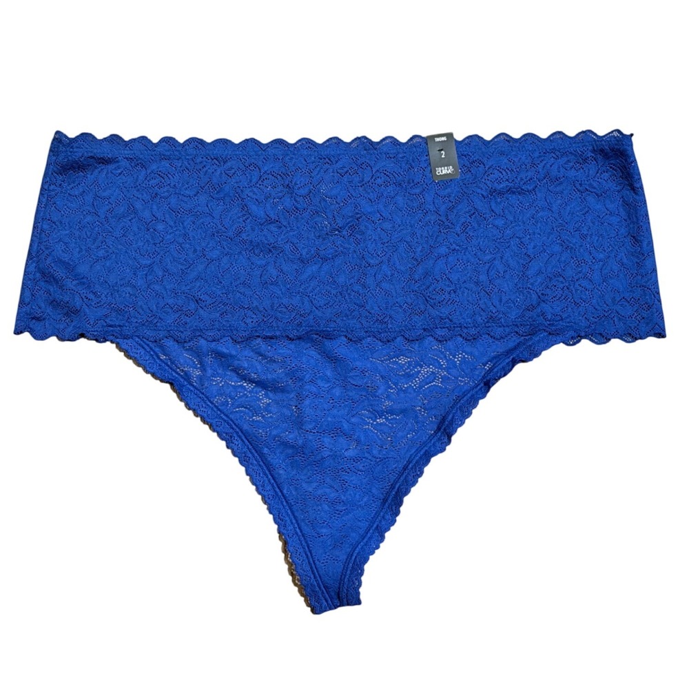 Torrid Curve Blue Floral Lace Thong Panty High Rise Scalloped Plus Size 2X 2 NEW